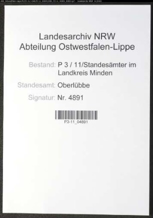 Sterberegister Standesamt Oberlübbe