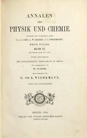 Annalen der Physik. 293 = N.F., Bd. 57. 1896