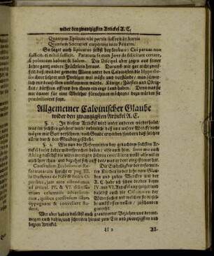 Allgemeiner Calvinischer Glaube wieder den zwantzigsten Artickel A. C.