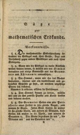 Sätze zur mathematischen Erdkunde phys. Geographie, Geogenie, Naturhistorie