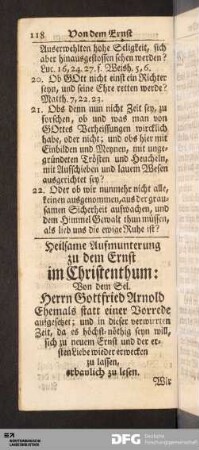 Heilsame Aufmunterung zu dem Ernst im Christenthum [...].