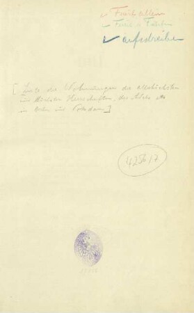 Stempel: F. Fürstenberg. Hofbibliothek Donaueschingen