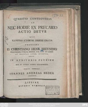 Qvaestio Controversa An Nec Hodie Ex Precario Actio Detvr