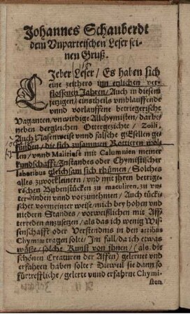 Johannes Schauberdt dem Vnparteischen Leser seinen Gruß