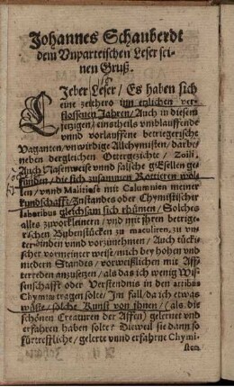 Johannes Schauberdt dem Vnparteischen Leser seinen Gruß