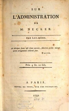 Sur l'administration de M. Necker