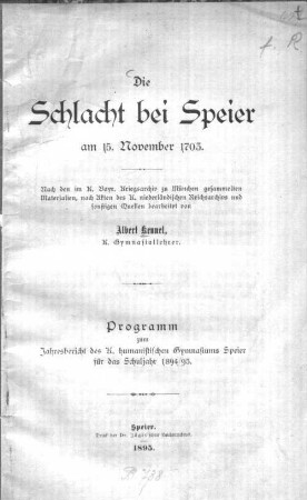 Die Schlacht bei Speier am 15. November 1703