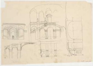 Thiersch, Friedrich von; München; Justizpalast - Treppenhaus (Ansichten, Teilgrundriss, Schnitte)