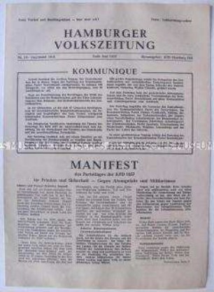 Illegale Ausgabe der "Hamburger Volkszeitung" u.a. zum KPD-Parteitag 1957