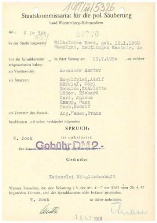 Bock, Wilhelmine