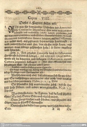 Caput VIII. Dieses 8. Capitel stellt vor [...] was für bewegenden URsach der Anonymische Concipiste...