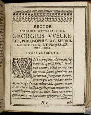 Rector Academiæ Wittebergensis [...]