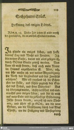 Sechzehntes Stück. Hoffnung des ewigen Lebens