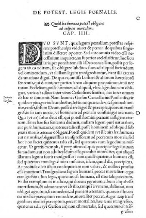 Quòd lex humana potest obligare ad culpam mortalem. Cap. IIII.