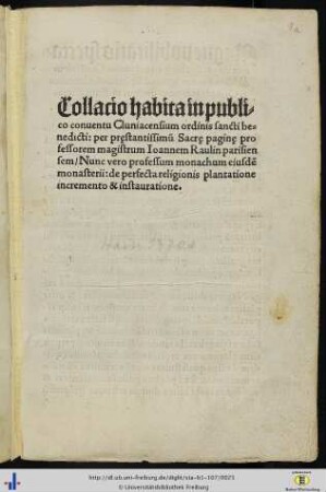 [9r - 21v] Collatio de perfecta religionis plantatione, incremento et instauratione. [Inkunabel, Hain 13701].
