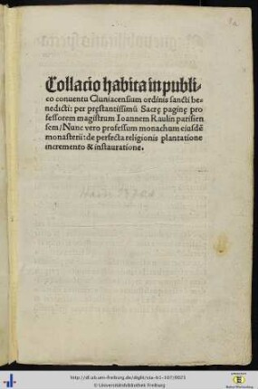 [9r - 21v] Collatio de perfecta religionis plantatione, incremento et instauratione. [Inkunabel, Hain 13701].