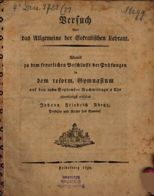 Versuch über das Allgemeine der Sokratischen Lehrart