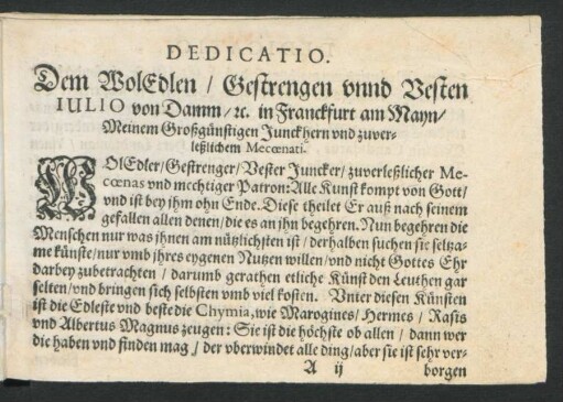 Dedicatio. Dem WolEdlen/ Gestrengen unnd Vesten Julio von Damm ...