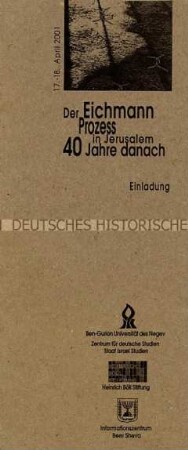 Einladung zu einer internationalen Konferenz anlässlich des 40. Jahrestages des Eichmann-Prozesses in Jerusalem