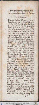 Geschlechts-Verzeichniß der herrschenden Häuser in Europa. Erste Abtheilung.