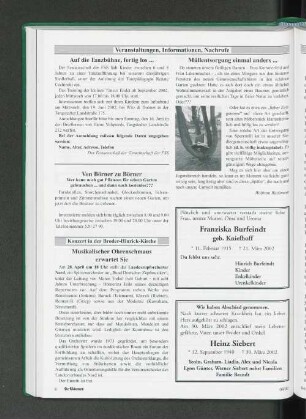 Veranstaltungen, Informationen, Nachrufe