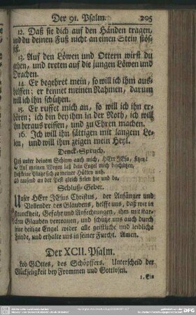 Der XCII. Psalm : Lob GOttes, des Schöpffers, Unterscheid der Glückseligkeit bey Frommen und Gottlosen