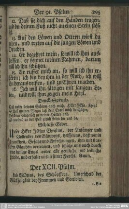Der XCII. Psalm : Lob GOttes, des Schöpffers, Unterscheid der Glückseligkeit bey Frommen und Gottlosen