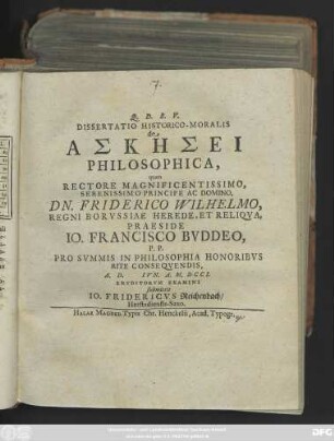 Dissertatio Historico-Moralis de Askēsei Philosophica