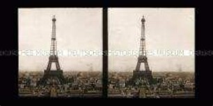 Blick vom Palais du Trocadero auf Eiffelturm und Ausstellungsgelände, Weltausstellung Paris