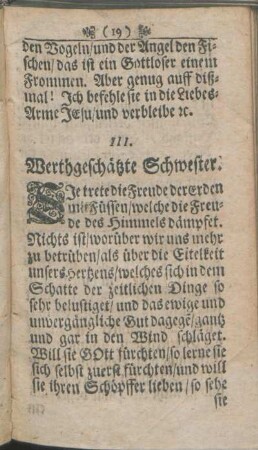 III. Werthgeschätzte Schwester.