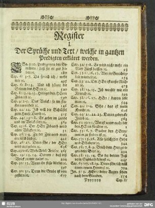 Register I. Der Sprüche und Text, welche in gantzen Predigten erkläret werden