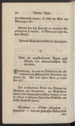 V. Ueber die verschiedenen Arten und Grade der subjectiven Gewisheit