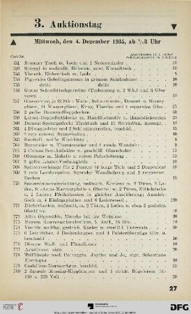 3. Auktionstag Mittwoch, den 4. Dezember 1935, ab ½ 3 Uhr (Nr. 756-1125)
