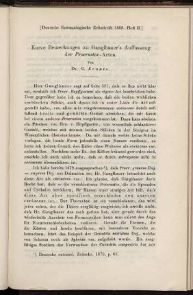 Kurze Bemerkungen zu Ganglbauer´s Auffassung der Procrustes-Arten.
