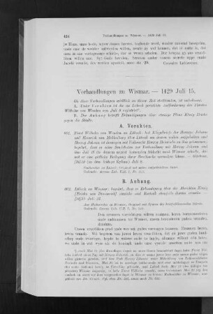 Verhandlungen zu Wismar. - 1429 Juli 15.