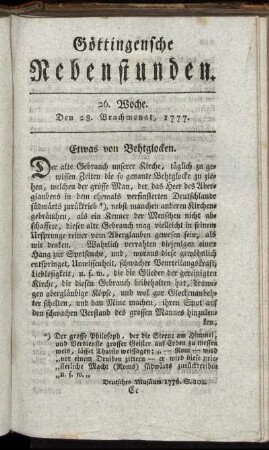 26. Woche. Den 28. Brachmonat, 1777