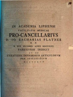 ... De curatione infirmorum articulorum per stillicidium disserit