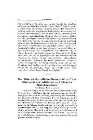 Der litteraturkundliche Unterricht auf der Oberstufe der mittleren und höheren Mädchenschule