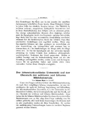 Der litteraturkundliche Unterricht auf der Oberstufe der mittleren und höheren Mädchenschule