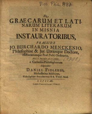 De Graecarum Et Latinarum Literarum In Misnia Instauratoribus