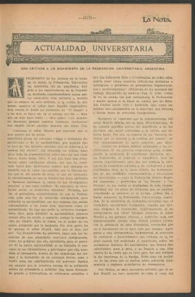 Actualidad universitaria : Dos criticas a un manifiesto de la Federación Universitaria Argentina