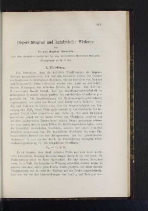 Dispersitätsgrad und katalytische Wirkung.