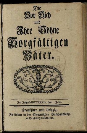 1734: Die Vor sich und ihre Söhne sorgfältigen Väter