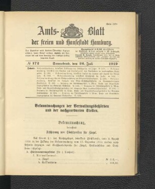 No.172, Sonnabend, den 26. Juli 1919