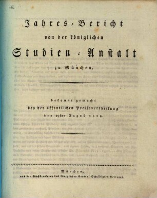 Jahresbericht von der Königlichen Studien-Anstalt zu München. 1818