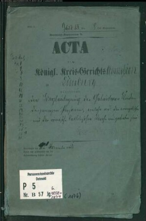 Belegakte zu den Zivilstandsregistern der Dissidenten mit den Orten Elsey, Ergste, Letmathe und Limburg (Hohenlimburg) (G 1858-1874)
