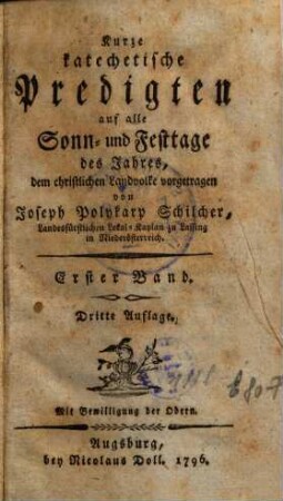 Kurze katechetische Predigten auf alle Sonn- und Festtage des Jahres, 1