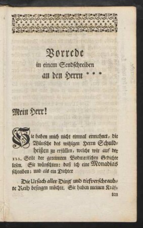 Vorrede in einem Sendschreiben an den Herrn ***