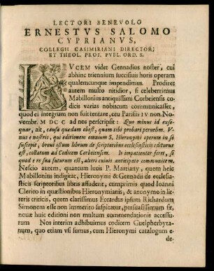 Lectori Benevolo Ernestus Salomo Cyprianus