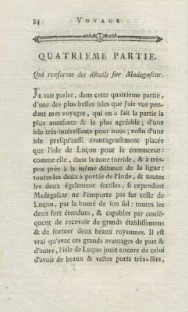 Quatrieme partie. Qui renferme des détails sur Madagascar